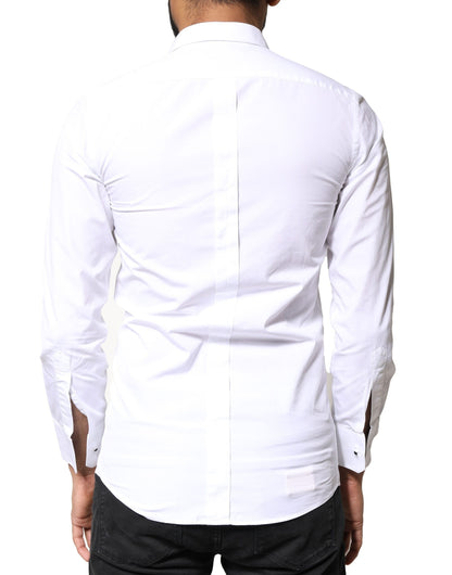 Dolce & Gabbana White GOLD Cotton Poplin Bib Men Dress Shirt by Dolce & Gabbana