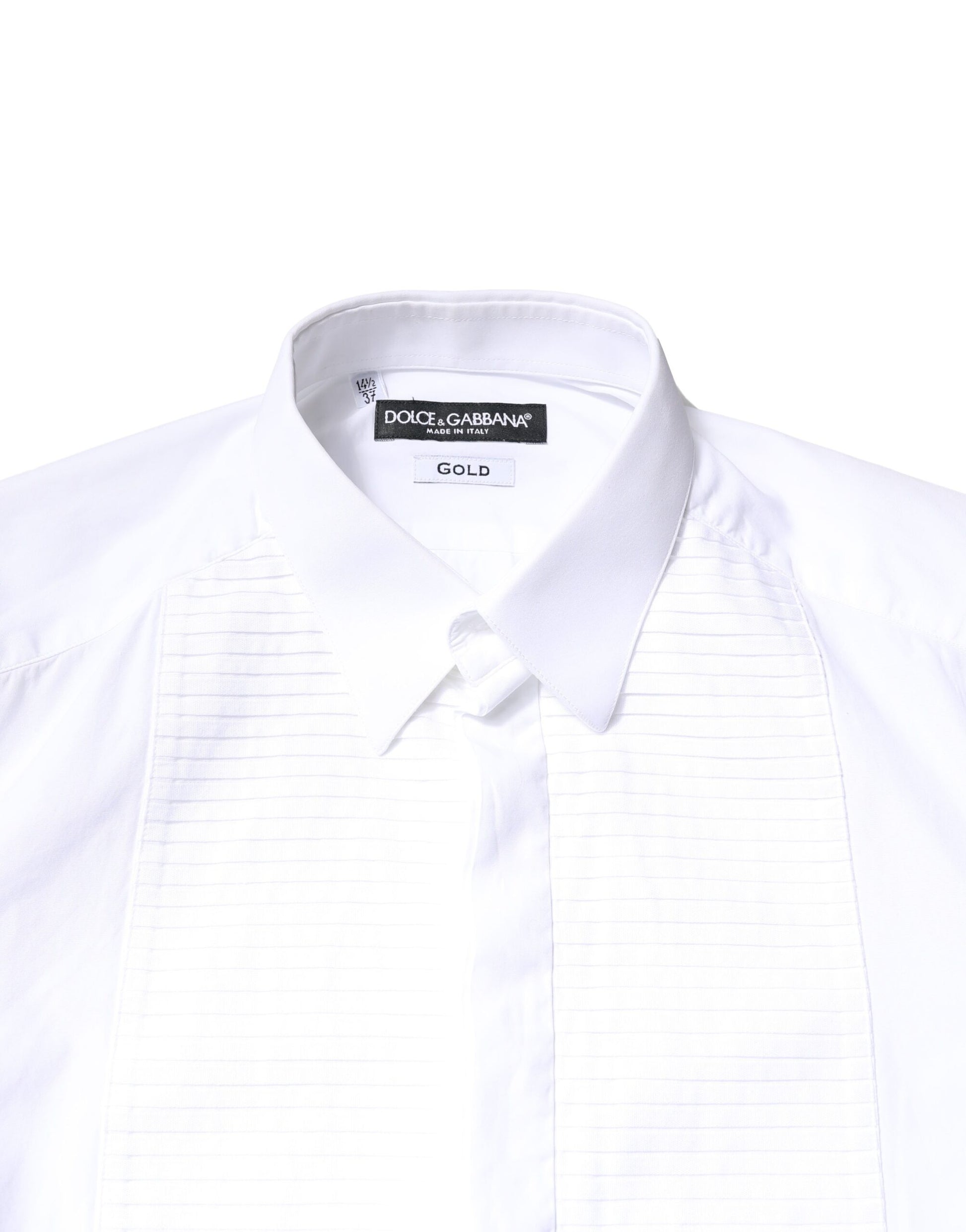 Dolce & Gabbana White GOLD Cotton Poplin Bib Men Dress Shirt by Dolce & Gabbana