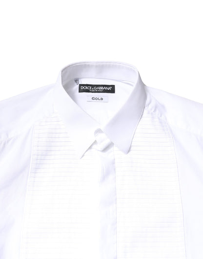 Dolce & Gabbana White GOLD Cotton Poplin Bib Men Dress Shirt by Dolce & Gabbana