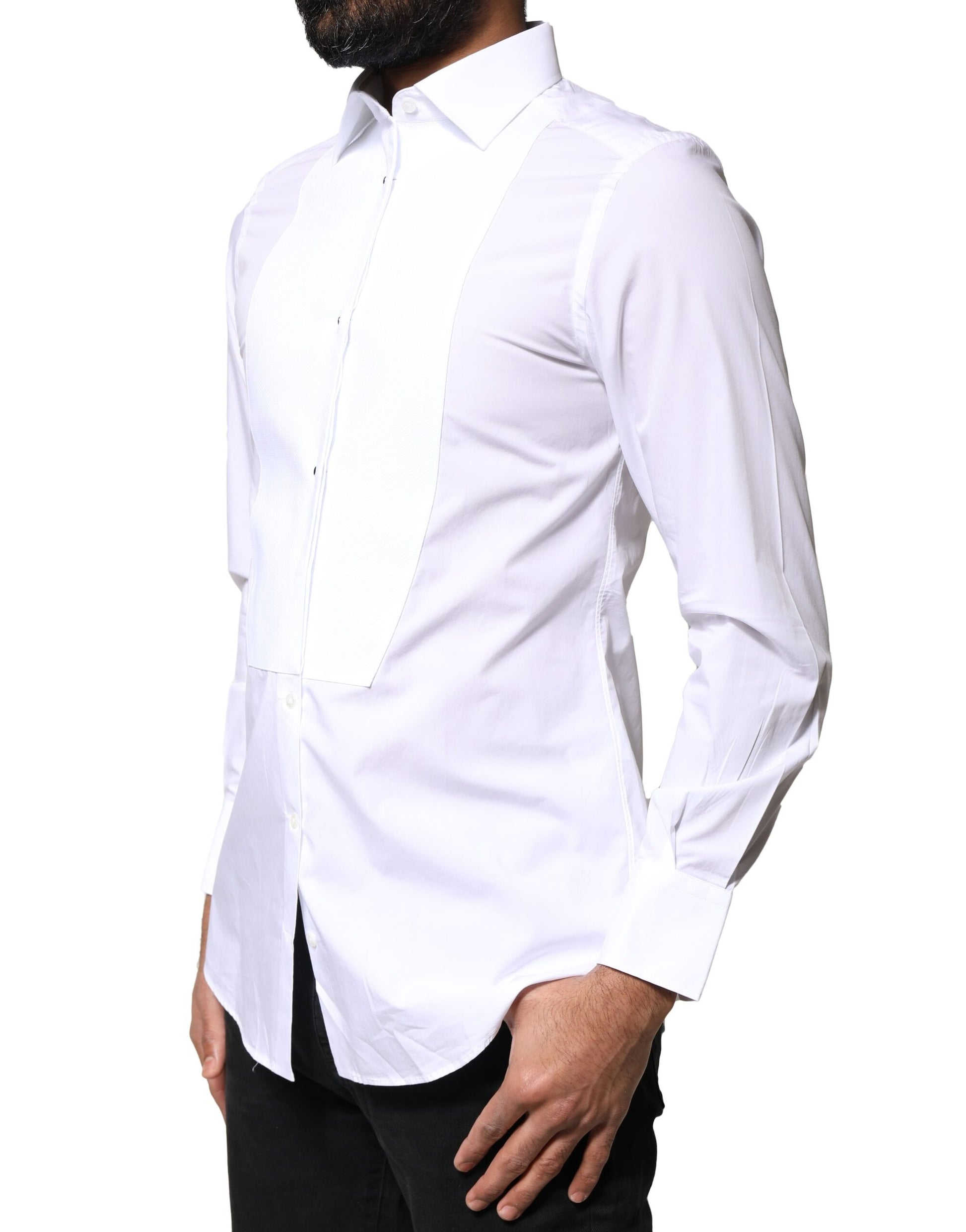 Dolce & Gabbana White Cotton Poplin Bib Formal Dress Shirt by Dolce & Gabbana
