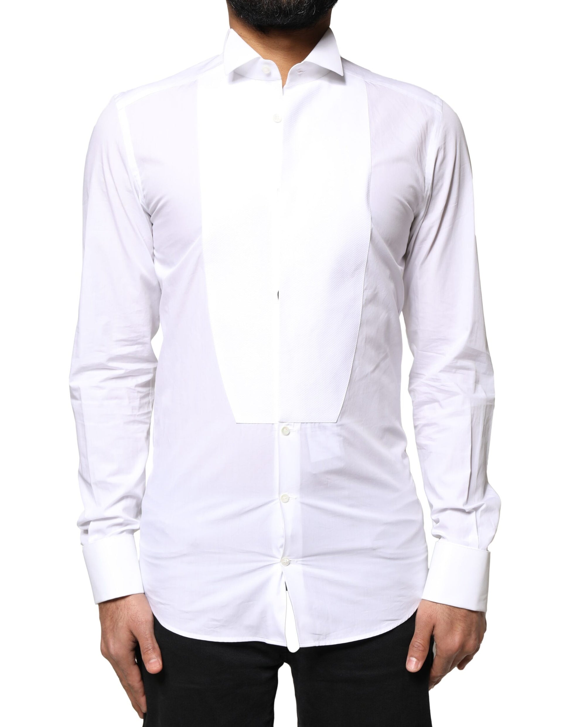 Dolce & Gabbana White GOLD Cotton Poplin Bib Formal Men Dress Shirt by Dolce & Gabbana