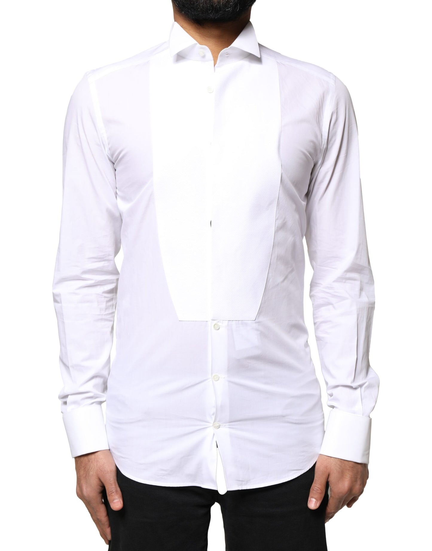 Dolce & Gabbana White GOLD Cotton Poplin Bib Formal Men Dress Shirt by Dolce & Gabbana