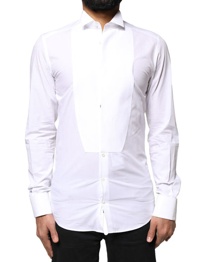 Dolce & Gabbana White GOLD Cotton Poplin Bib Formal Men Dress Shirt by Dolce & Gabbana