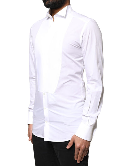 Dolce & Gabbana White GOLD Cotton Poplin Bib Formal Men Dress Shirt by Dolce & Gabbana