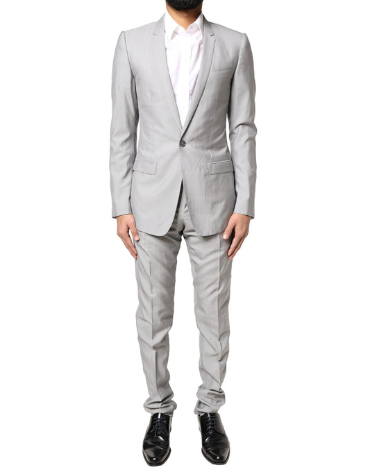 Costume deux pièces en laine gris clair Dolce &amp; Gabbana, coupe formelle, couleur or