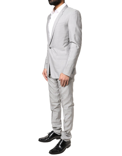 Costume deux pièces en laine gris clair Dolce &amp; Gabbana, coupe formelle, couleur or