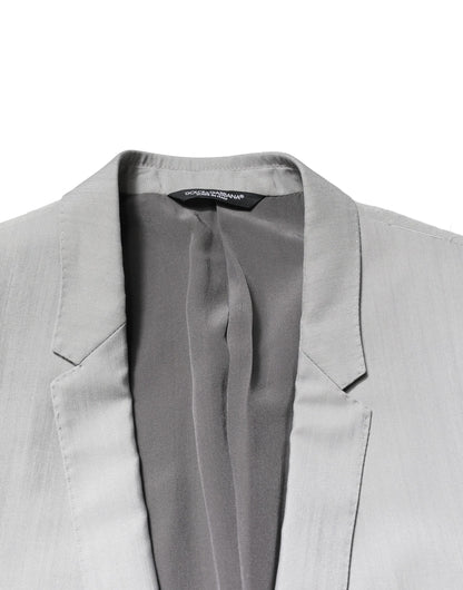 Costume deux pièces en laine gris clair Dolce &amp; Gabbana, coupe formelle, couleur or
