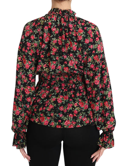 Chemise élégante en soie noire à fleurs Dolce &amp; Gabbana