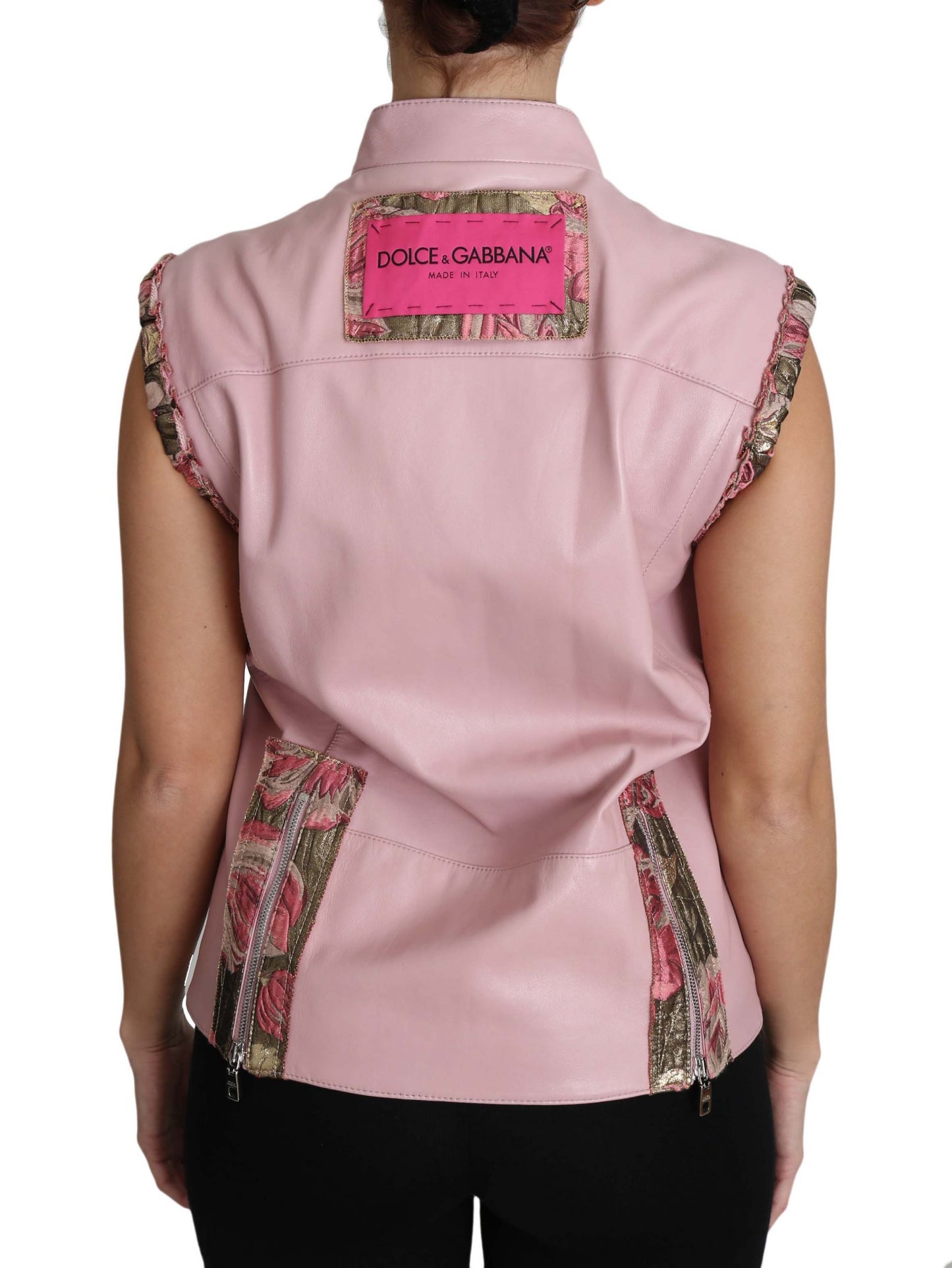 Dolce &amp; Gabbana Superbe gilet sans manches en cuir rose