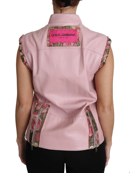Dolce &amp; Gabbana Superbe gilet sans manches en cuir rose