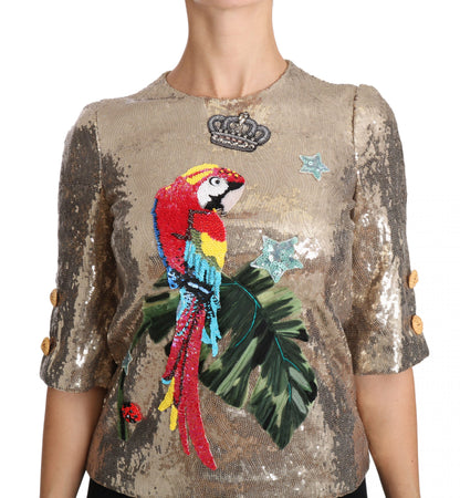 Chemisier ras du cou Dolce &amp; Gabbana à motif perroquet doré et cristaux