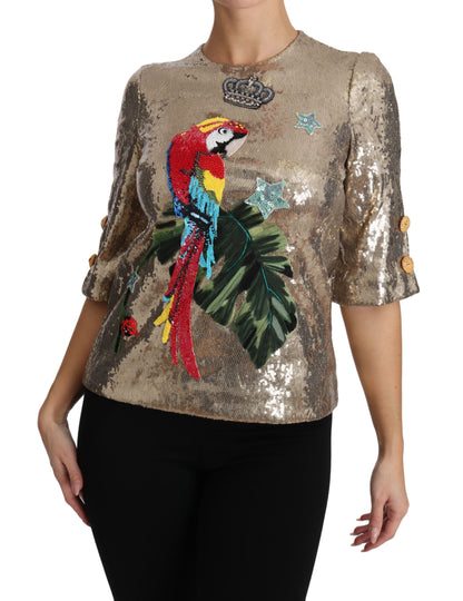 Chemisier ras du cou Dolce &amp; Gabbana à motif perroquet doré et cristaux