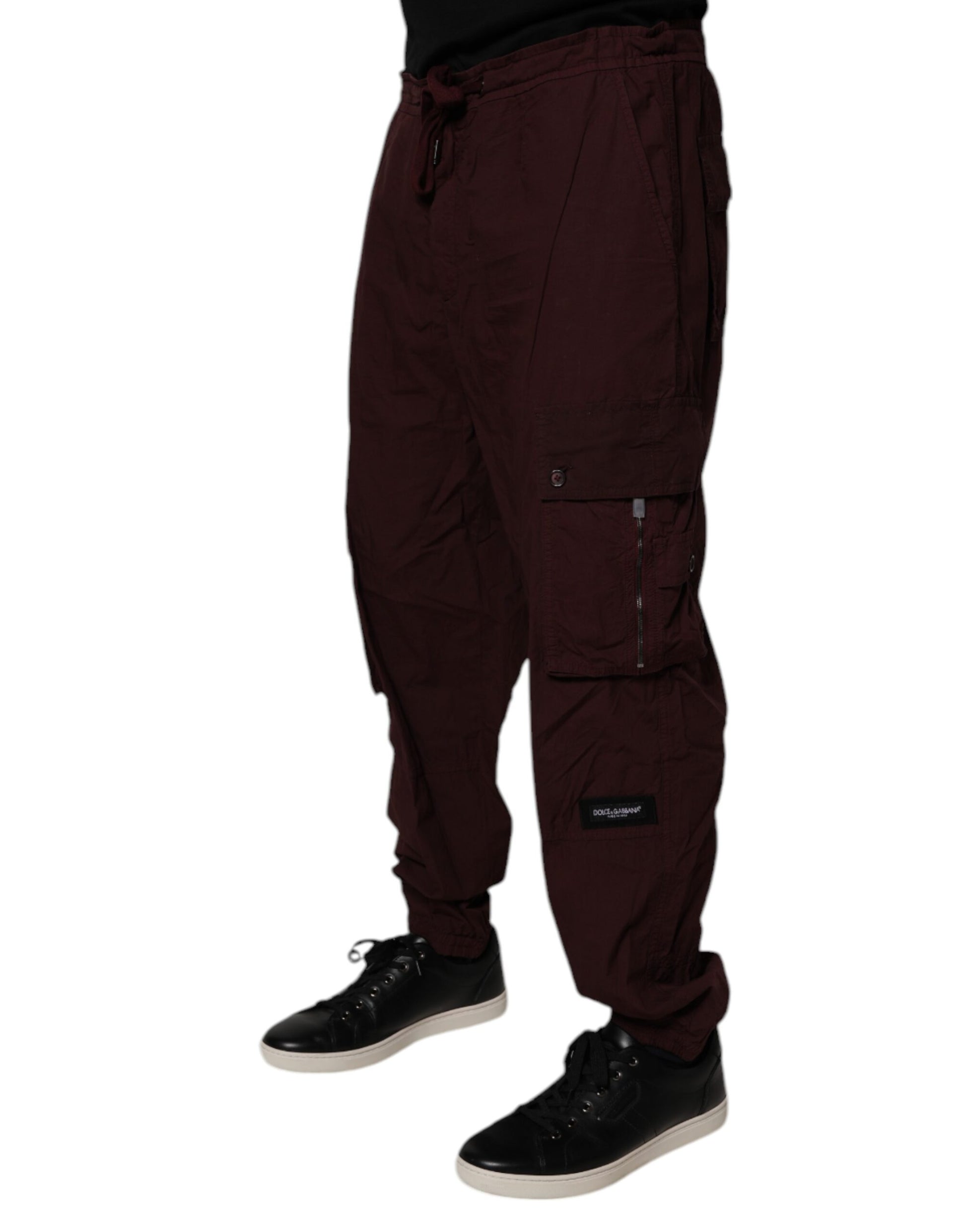 Dolce & Gabbana Maroon Cotton Cargo Jogger Sweatpants Pants by Dolce & Gabbana