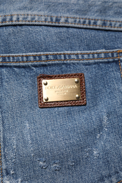 Dolce & Gabbana Blue Tattered Cotton Straight Denim Jeans by Dolce & Gabbana