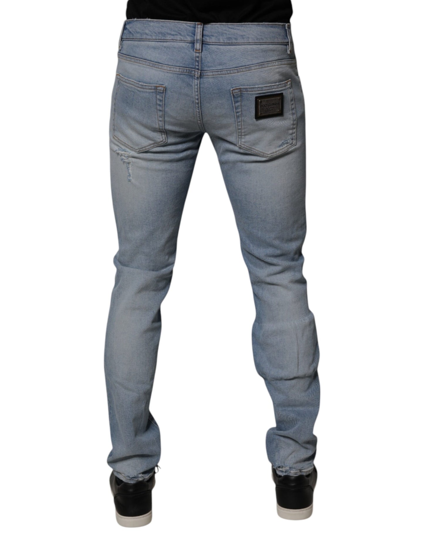Dolce & Gabbana Blue Tattered Cotton Skinny Men Denim Jeans by Dolce & Gabbana