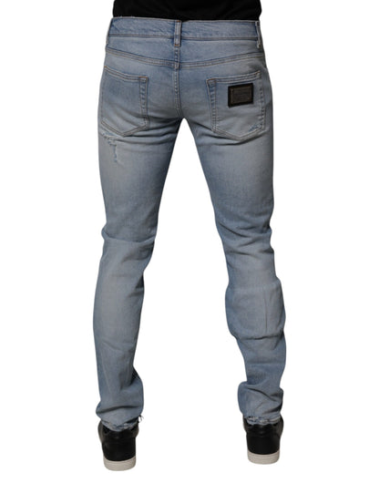 Dolce & Gabbana Blue Tattered Cotton Skinny Men Denim Jeans by Dolce & Gabbana