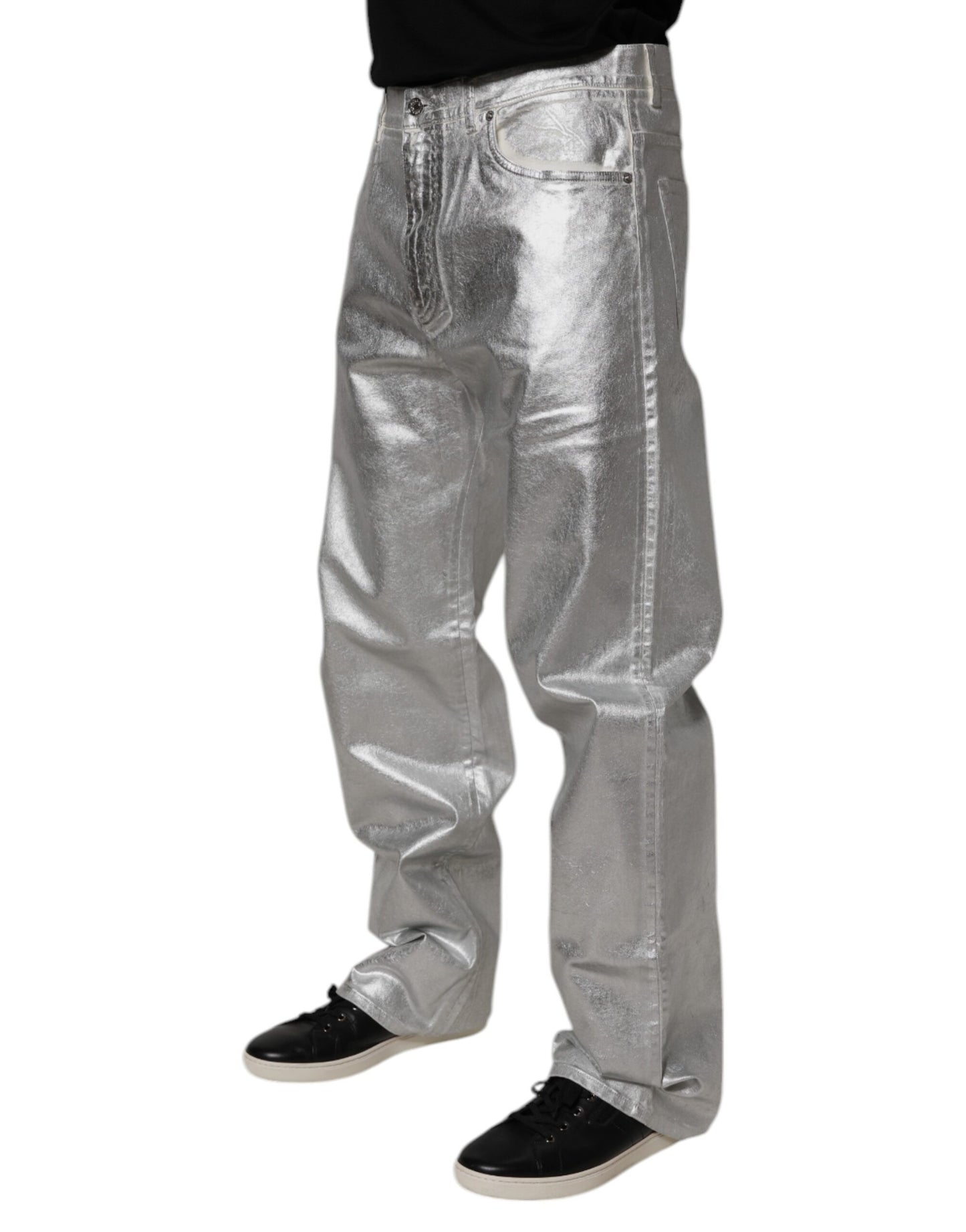 Dolce & Gabbana Metallic Silver Cotton Straight Denim Jeans by Dolce & Gabbana