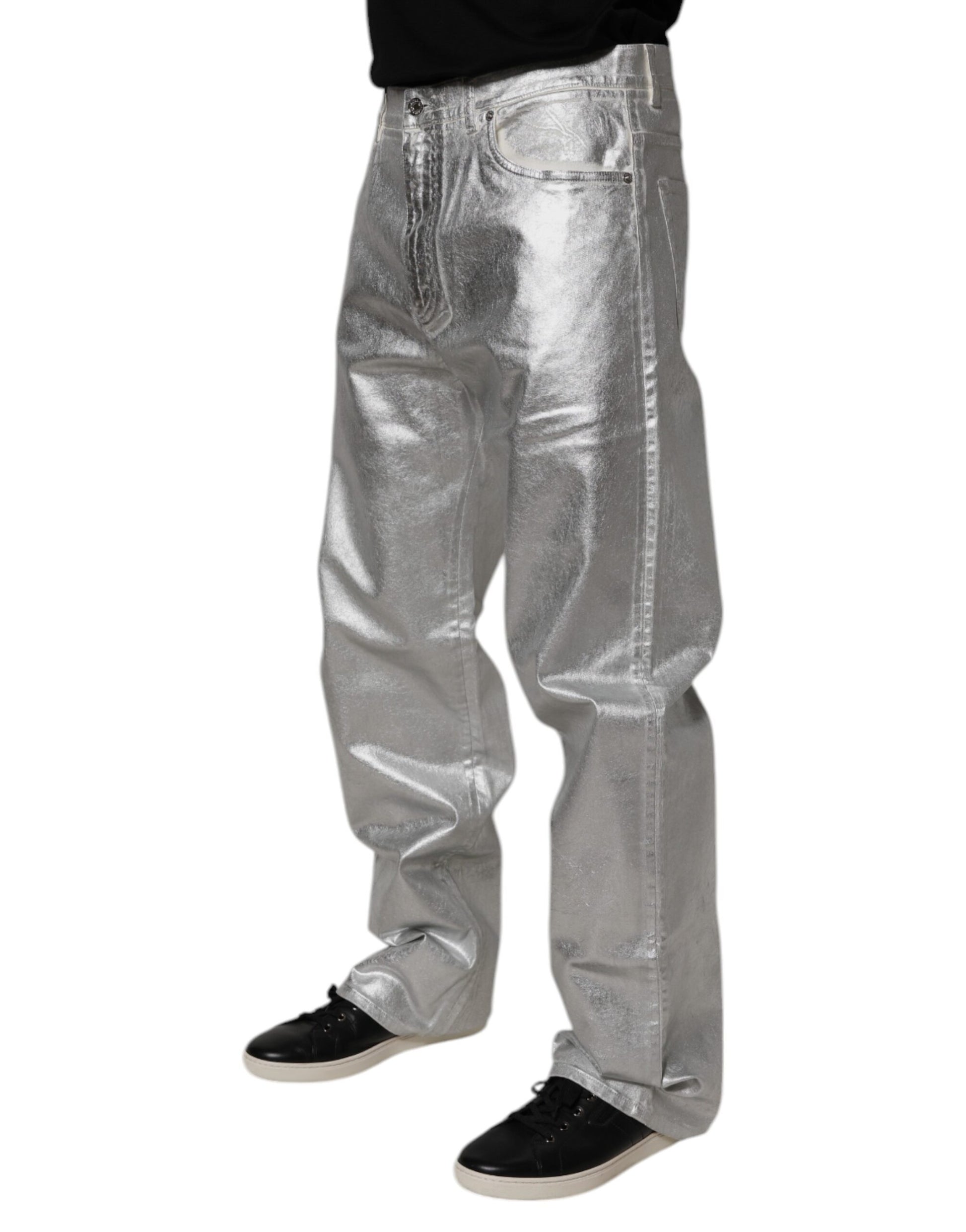 Dolce & Gabbana Metallic Silver Cotton Straight Denim Jeans by Dolce & Gabbana