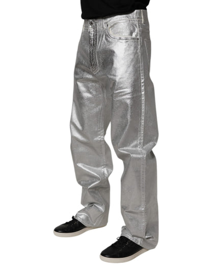 Dolce & Gabbana Metallic Silver Cotton Straight Denim Jeans by Dolce & Gabbana