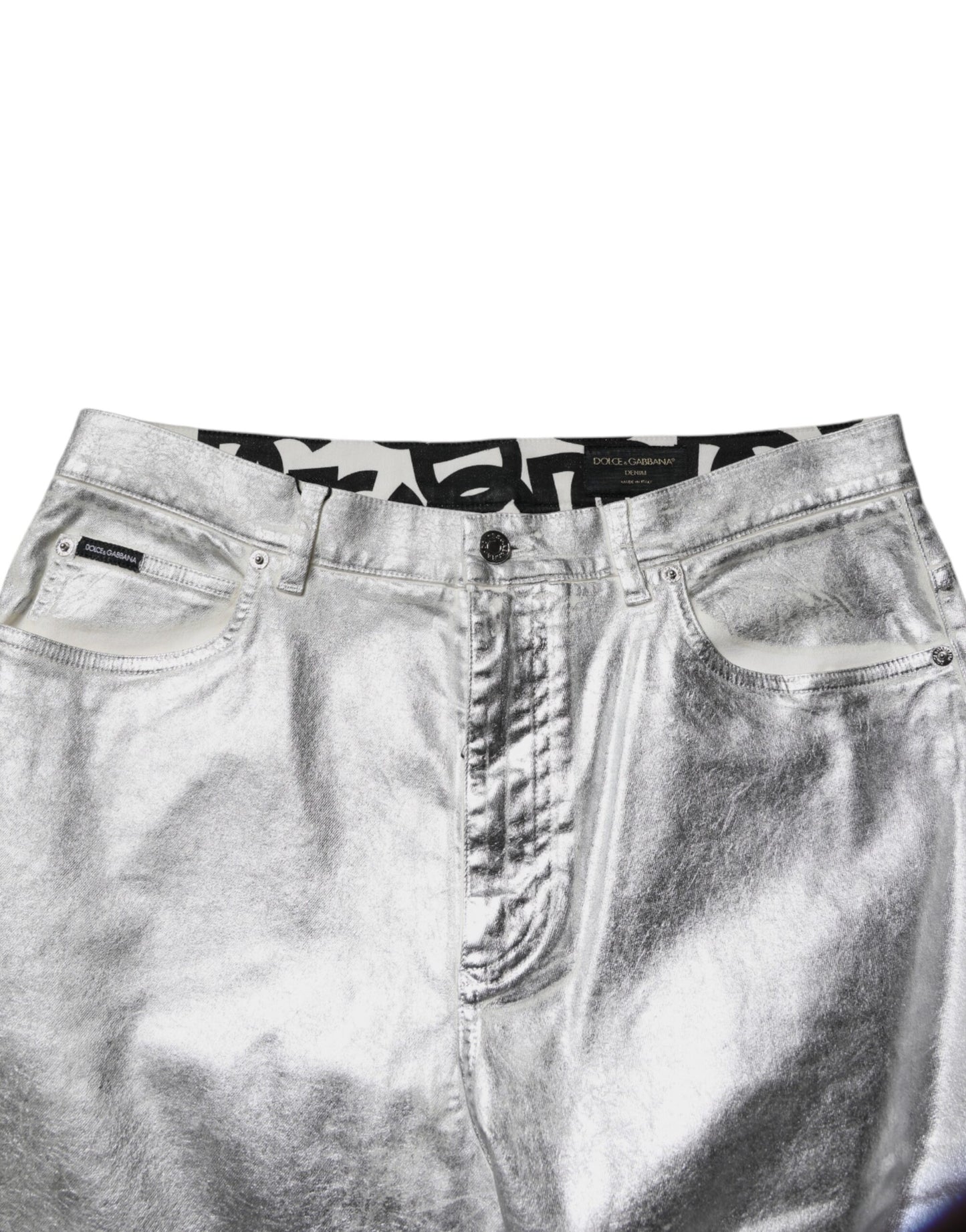 Dolce & Gabbana Metallic Silver Cotton Straight Denim Jeans by Dolce & Gabbana