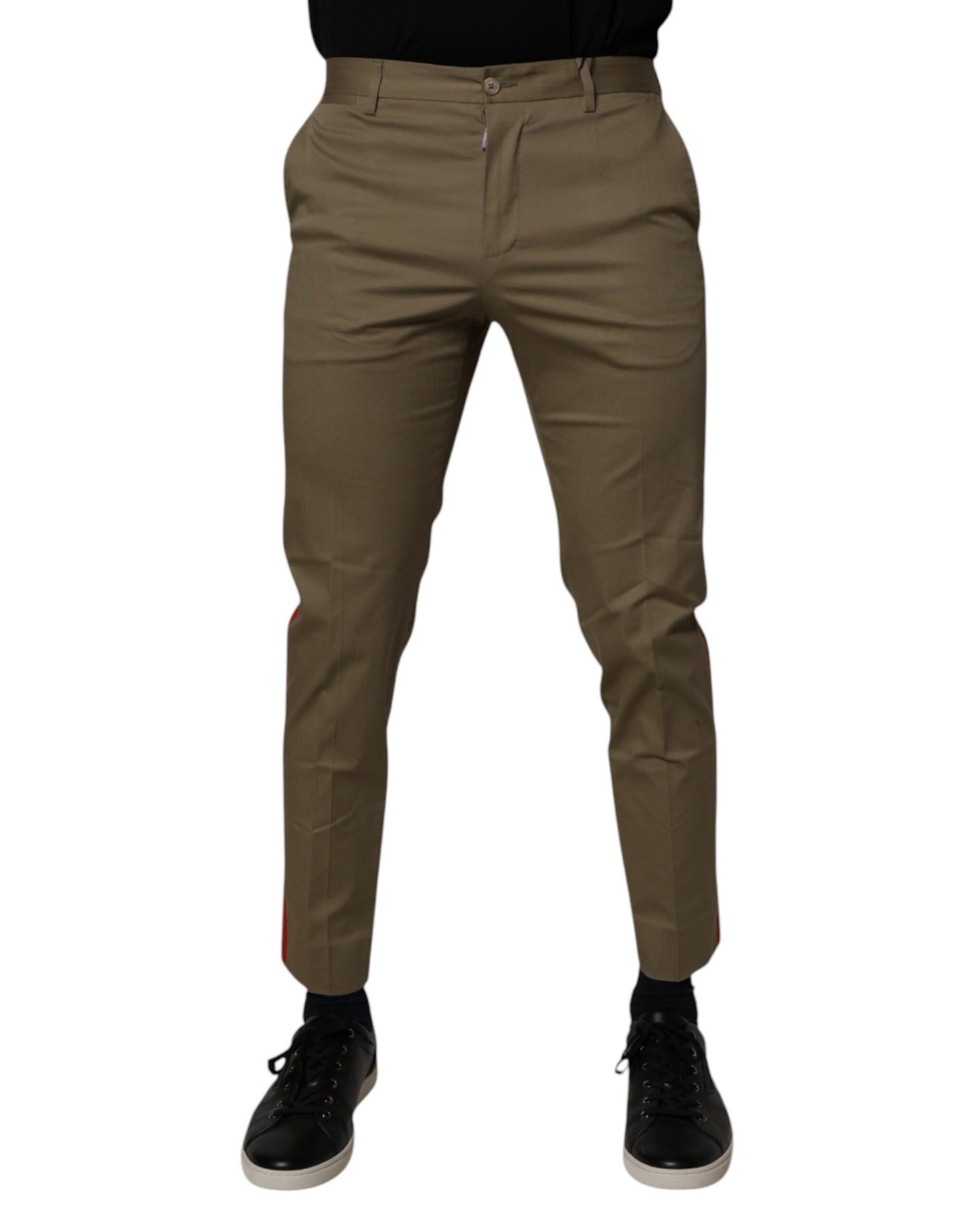 Dolce & Gabbana Dark Khaki Cotton Tapered Pants by Dolce & Gabbana