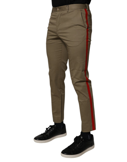 Dolce & Gabbana Dark Khaki Cotton Tapered Pants by Dolce & Gabbana