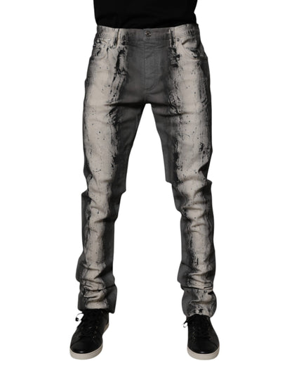 Dolce & Gabbana Gray Tie Dye Cotton Skinny Men Denim Jeans by Dolce & Gabbana