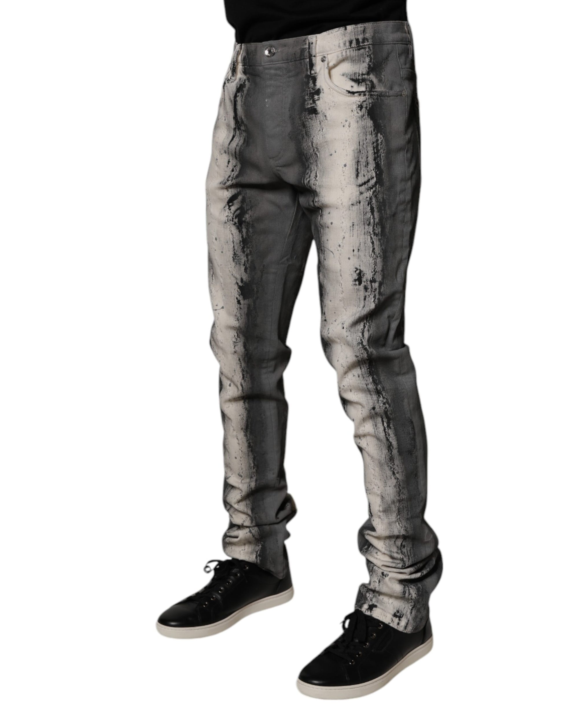 Dolce & Gabbana Gray Tie Dye Cotton Skinny Men Denim Jeans by Dolce & Gabbana
