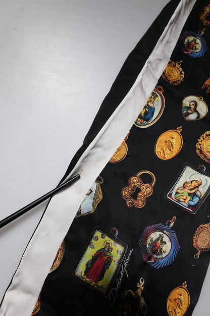 Dolce & Gabbana Black Religious Print Silk Men Jogger Pants by Dolce & Gabbana