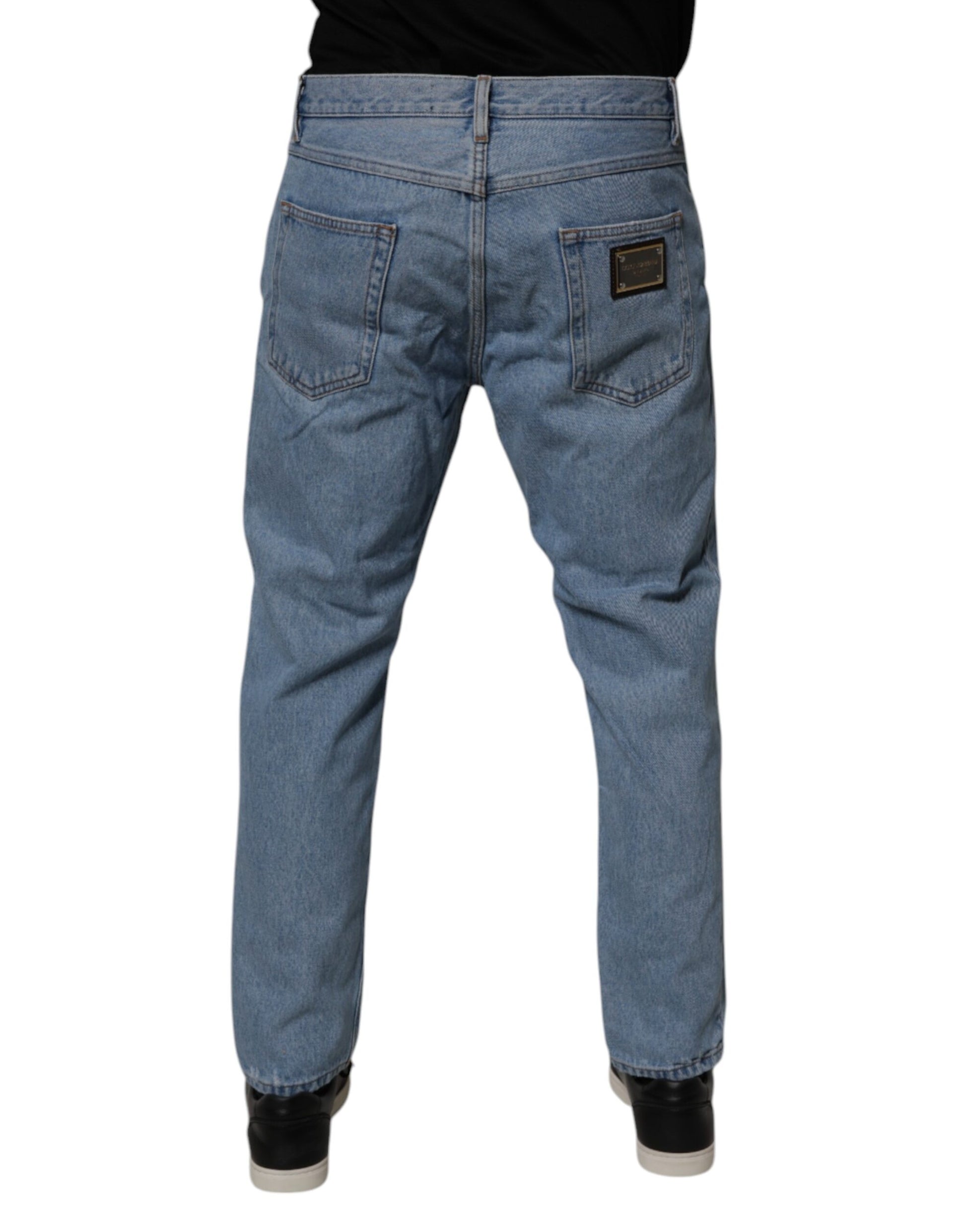 Dolce & Gabbana Blue Cotton Skinny Men Denim Mid Waist Jeans by Dolce & Gabbana