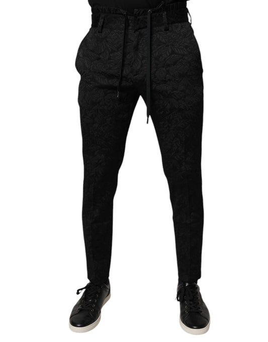 Dolce & Gabbana Black Brocade Polyester Skinny Dress Pants by Dolce & Gabbana