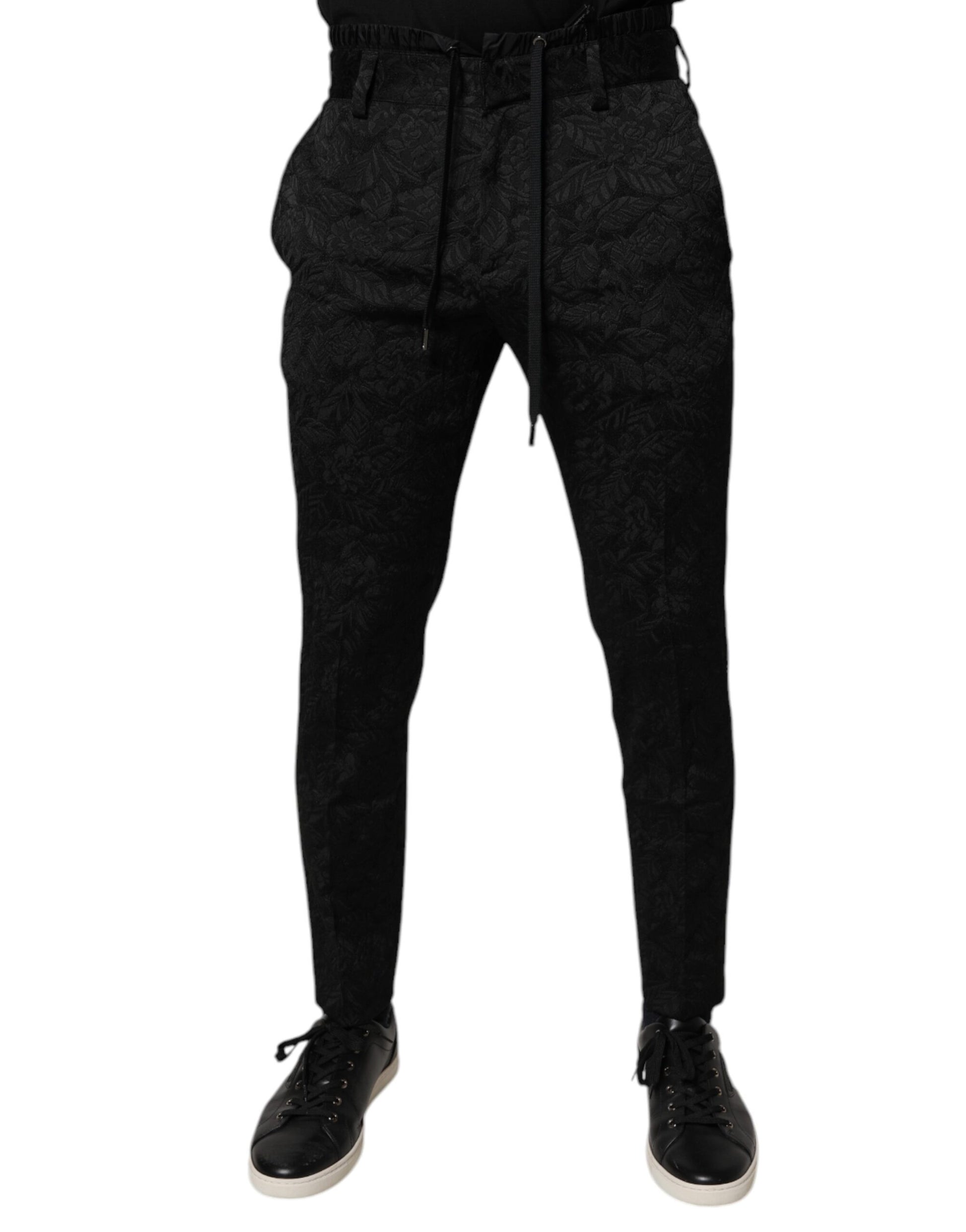 Dolce & Gabbana Black Brocade Polyester Skinny Dress Pants by Dolce & Gabbana