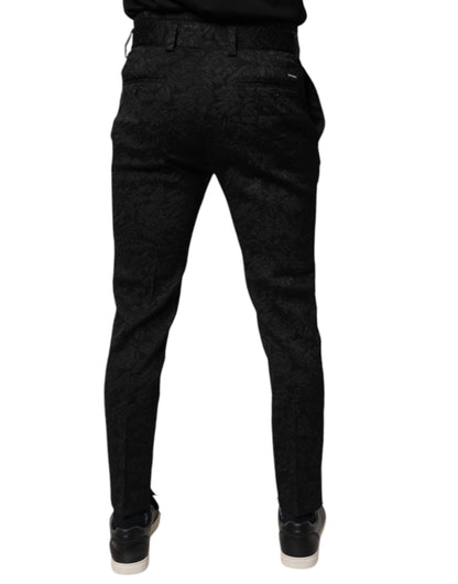 Dolce & Gabbana Black Brocade Polyester Skinny Dress Pants by Dolce & Gabbana