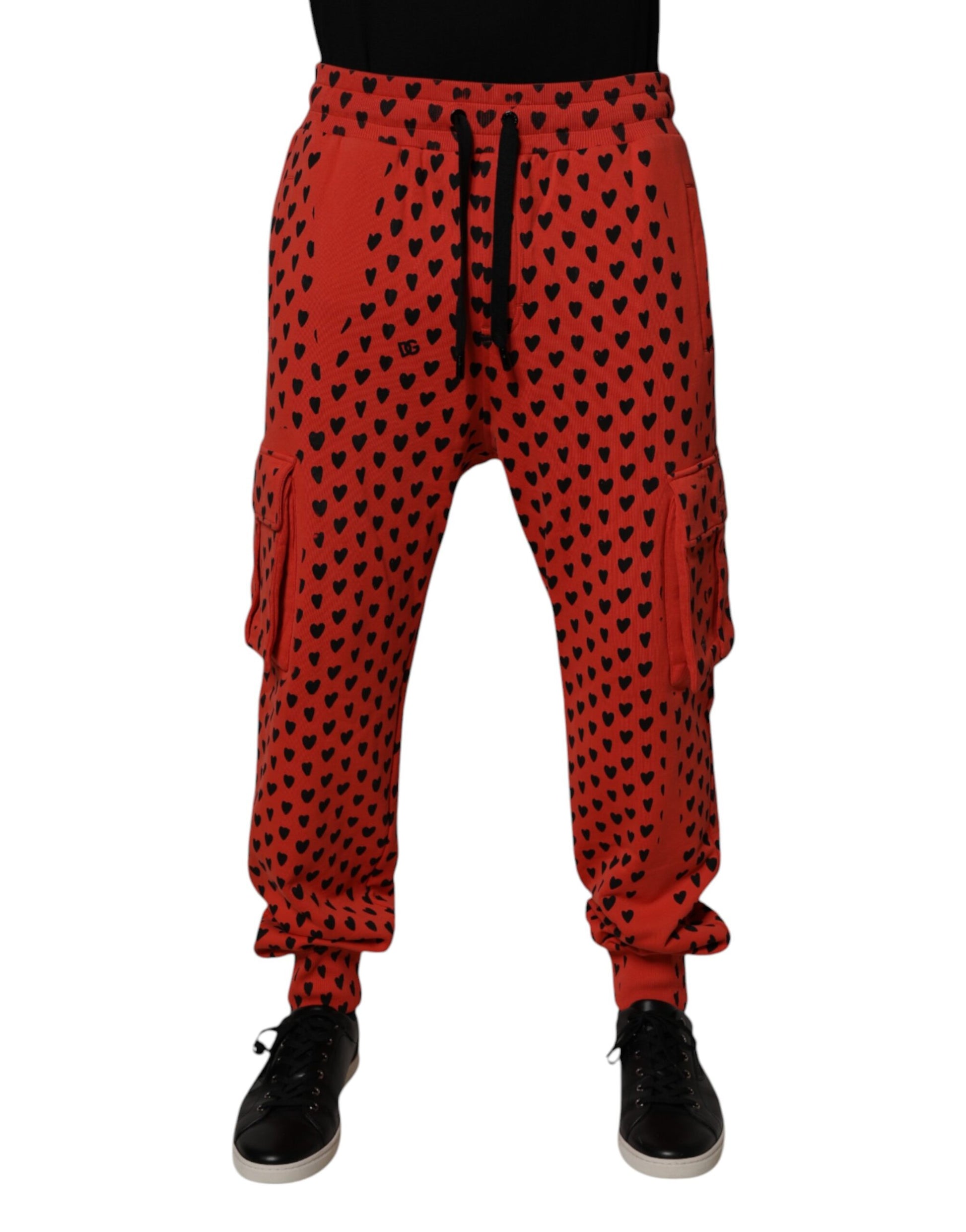 Dolce & Gabbana Red Hearts Cargo Jogger Men Sweatpants Pants by Dolce & Gabbana