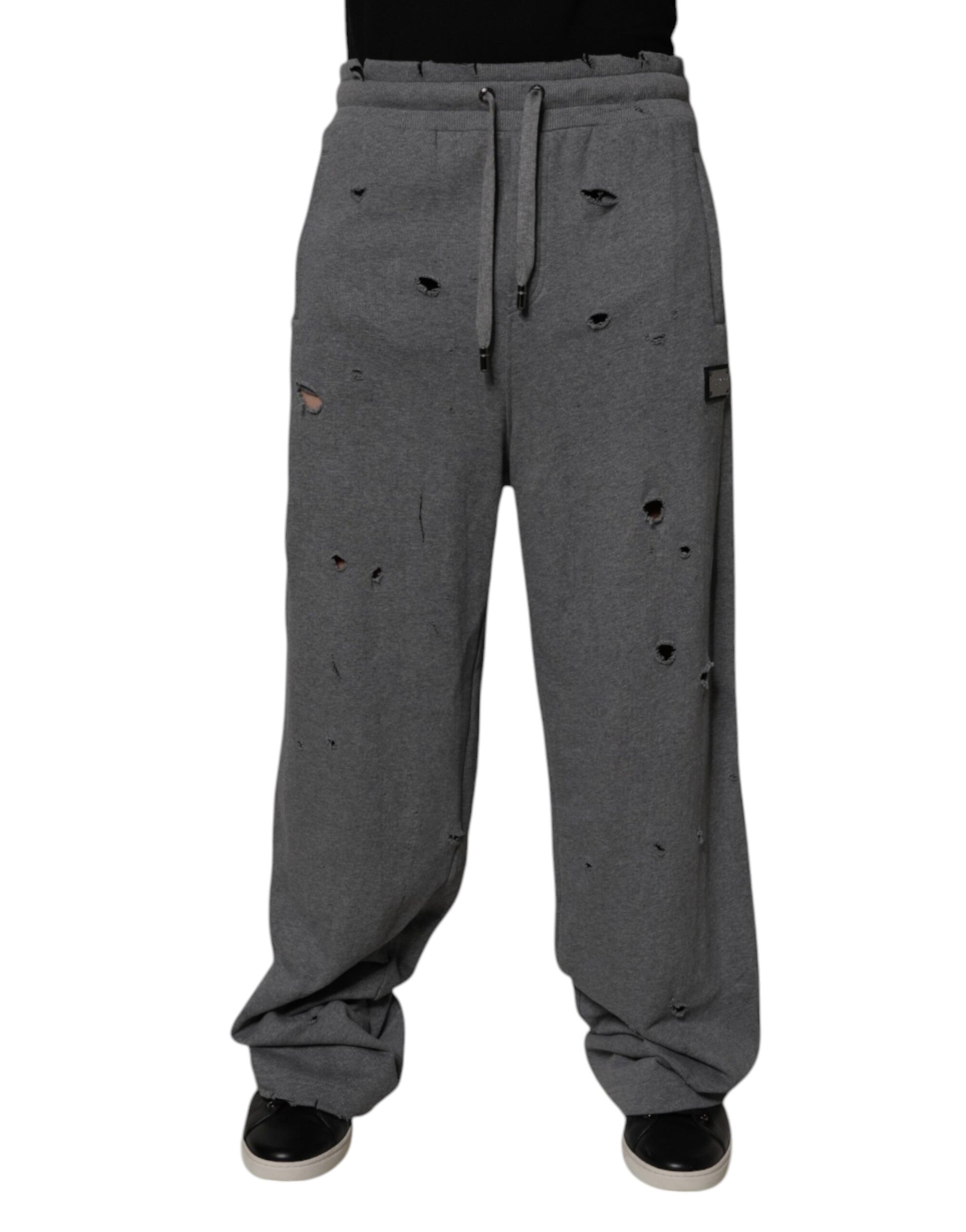 Dolce & Gabbana Gray Cotton RipStyle Straight Sweatpants Pants by Dolce & Gabbana