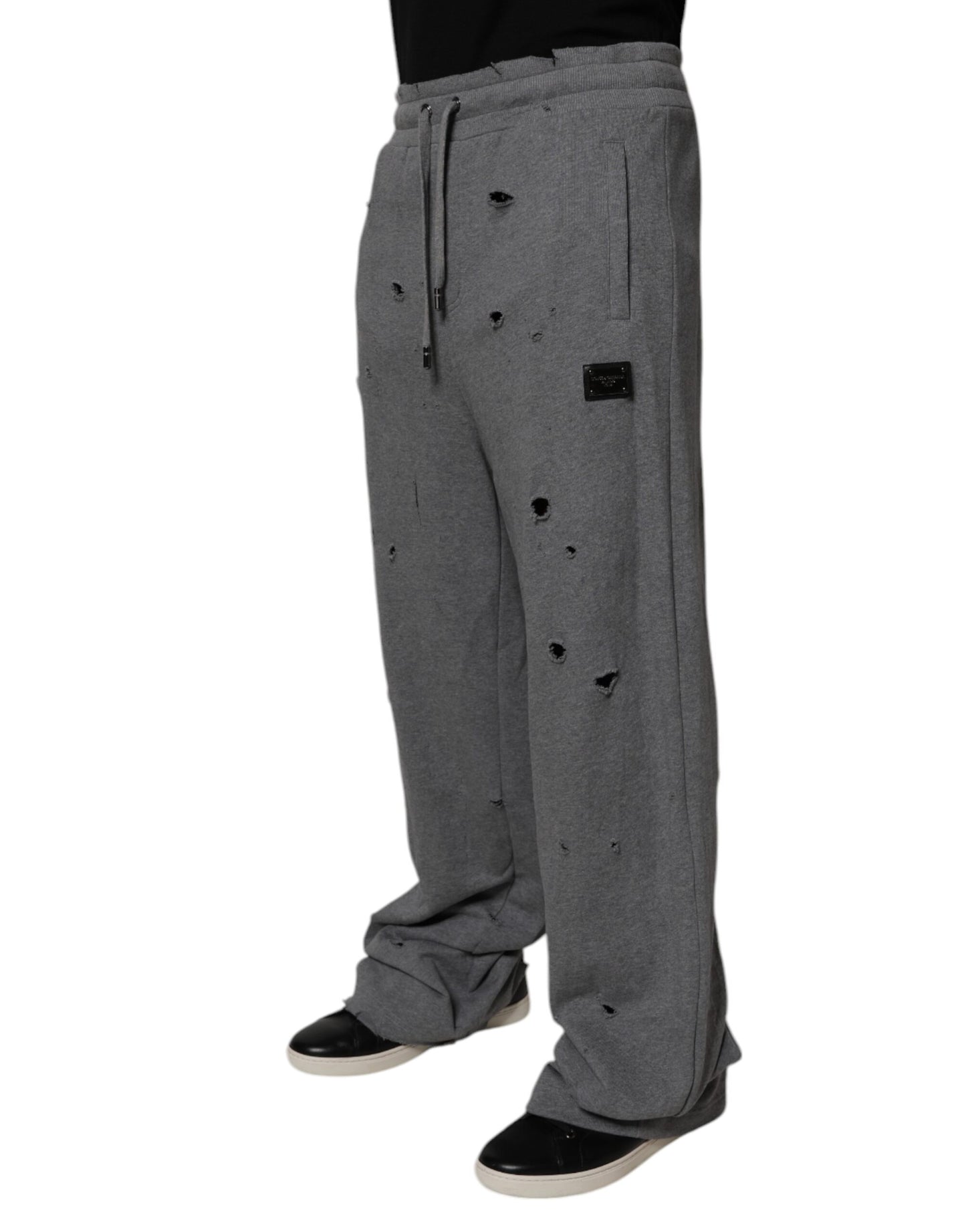 Dolce & Gabbana Gray Cotton RipStyle Straight Sweatpants Pants by Dolce & Gabbana