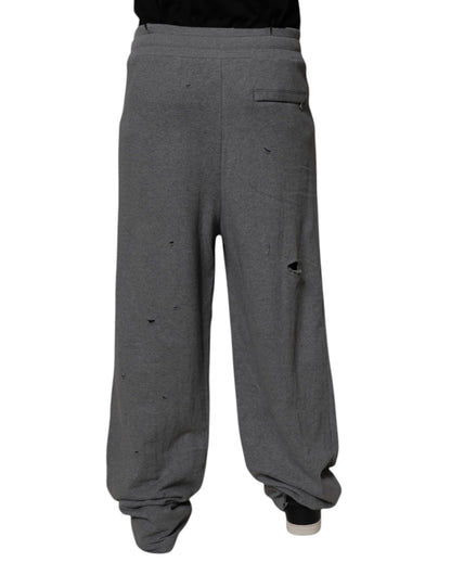 Dolce & Gabbana Gray Cotton RipStyle Straight Sweatpants Pants by Dolce & Gabbana