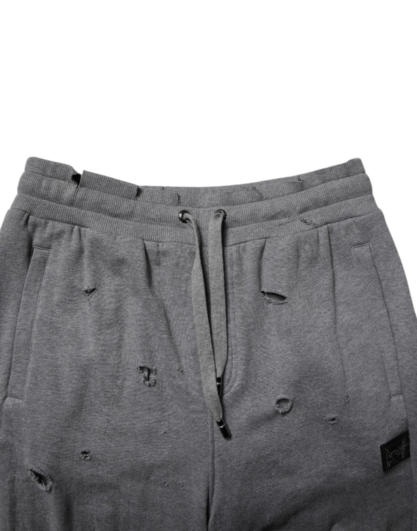 Dolce & Gabbana Gray Cotton RipStyle Straight Sweatpants Pants by Dolce & Gabbana