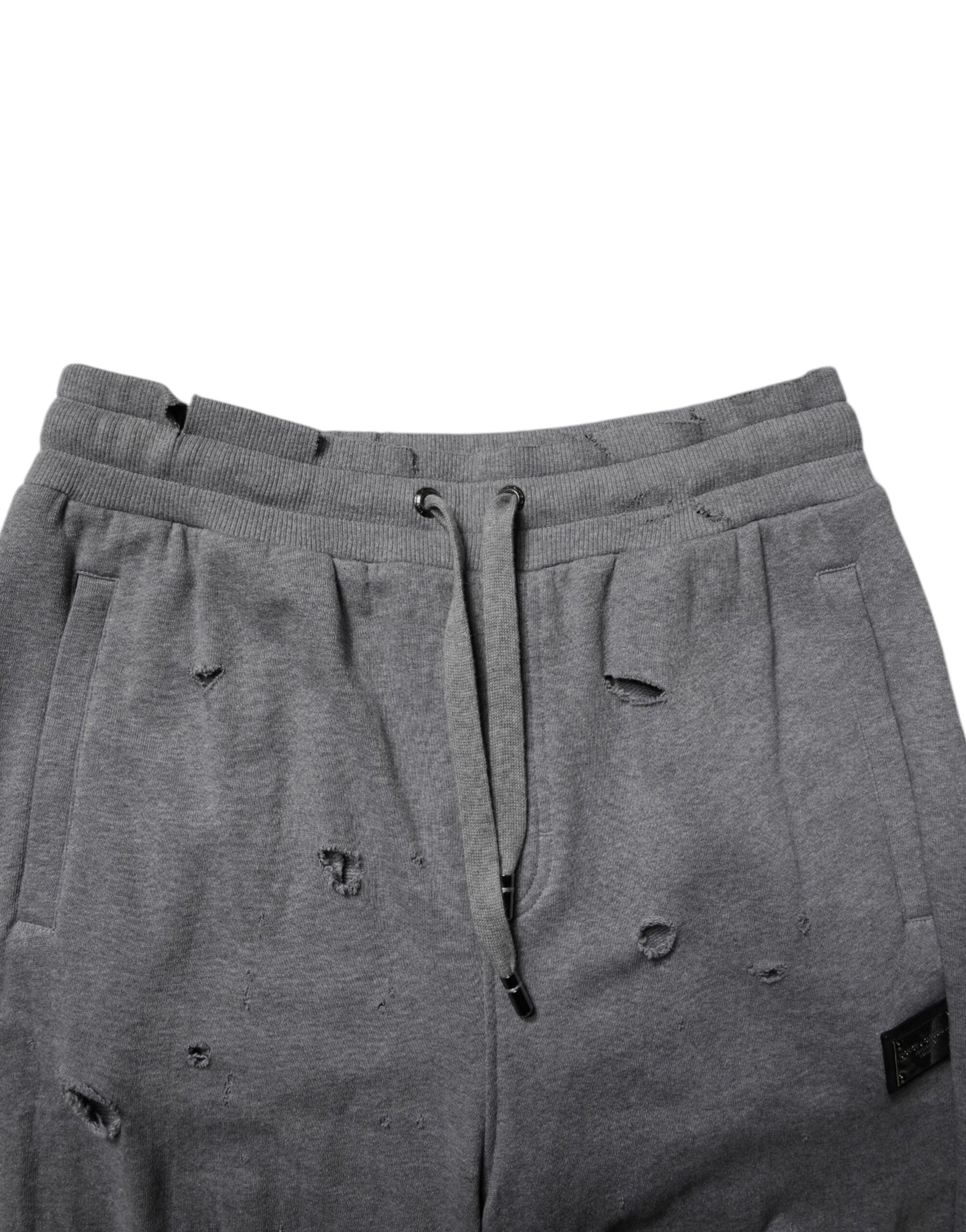 Dolce & Gabbana Gray Cotton RipStyle Straight Sweatpants Pants by Dolce & Gabbana