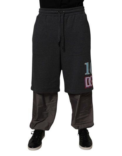 Dolce & Gabbana Dark Gray Cotton Layered Straight Sweatpants Pants by Dolce & Gabbana