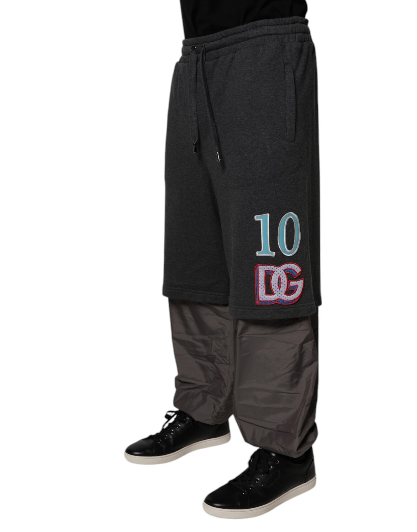 Dolce & Gabbana Dark Gray Cotton Layered Straight Sweatpants Pants by Dolce & Gabbana