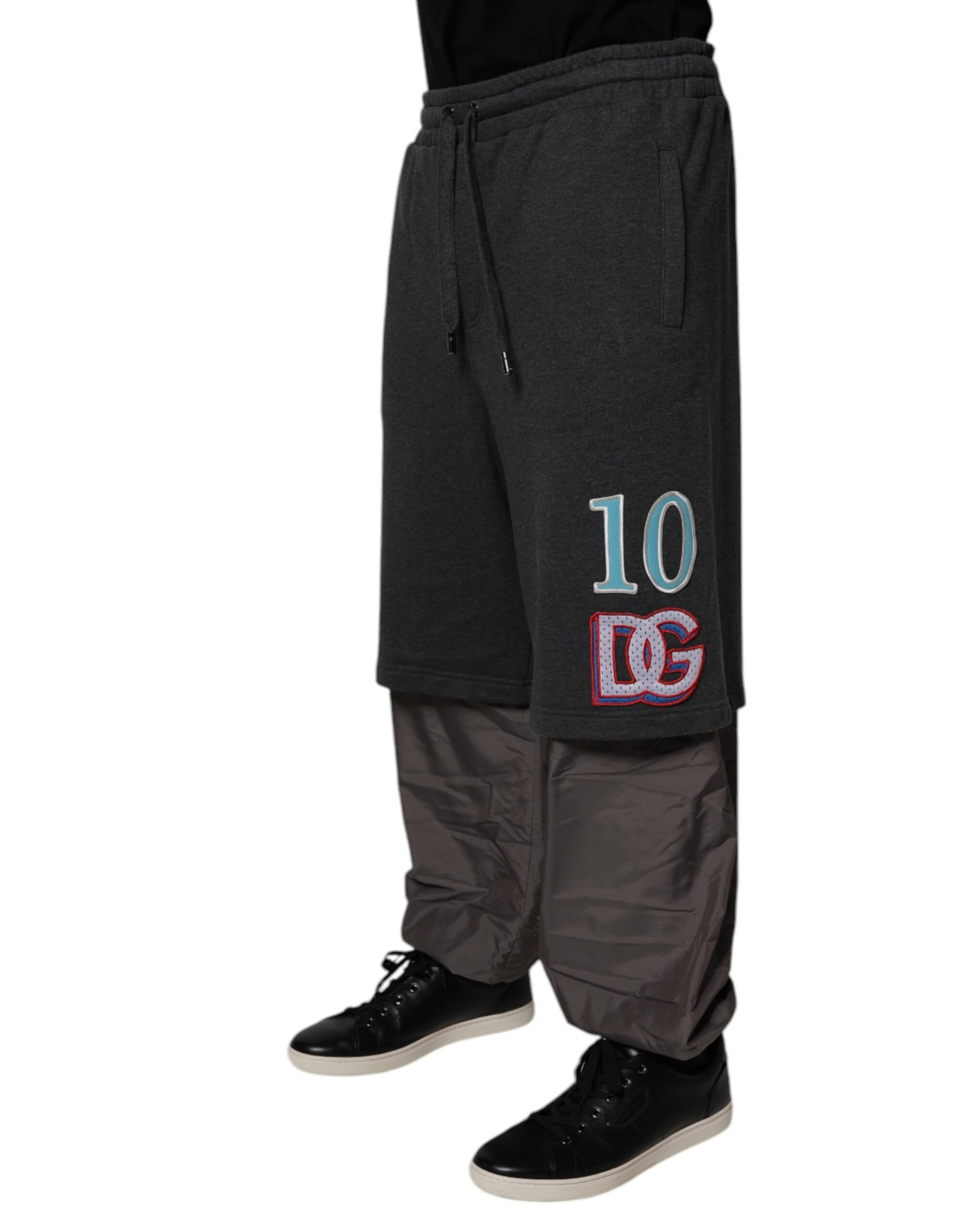 Dolce & Gabbana Dark Gray Cotton Layered Straight Sweatpants Pants by Dolce & Gabbana