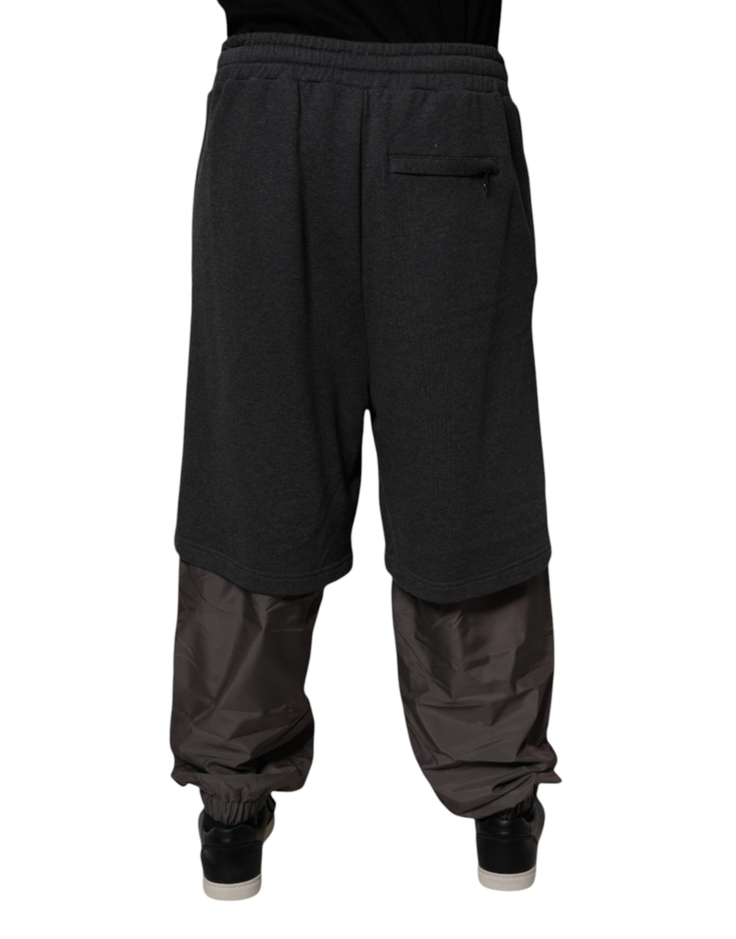 Dolce & Gabbana Dark Gray Cotton Layered Straight Sweatpants Pants by Dolce & Gabbana
