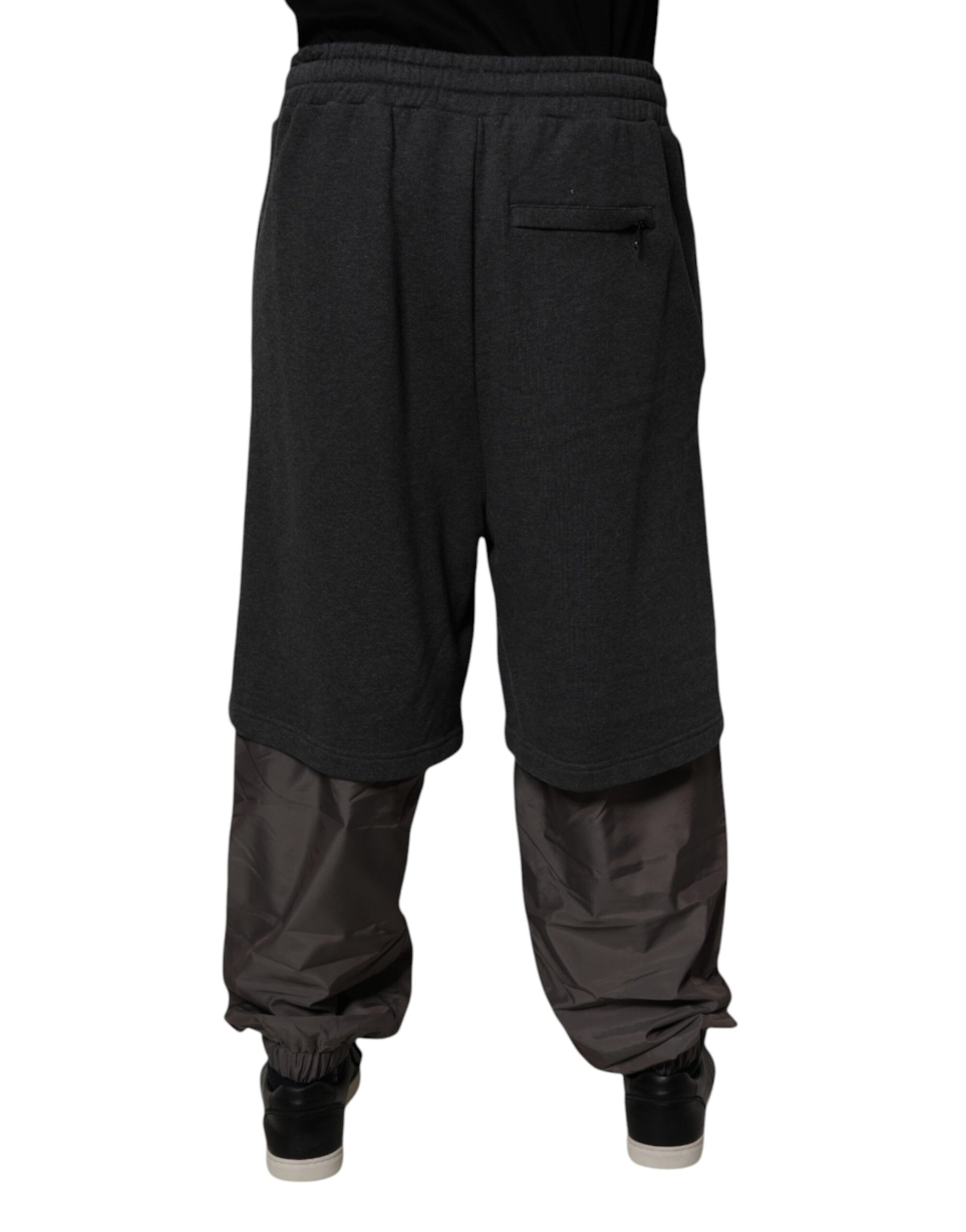 Dolce & Gabbana Dark Gray Cotton Layered Straight Sweatpants Pants by Dolce & Gabbana