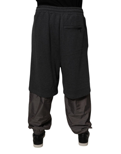 Dolce & Gabbana Dark Gray Cotton Layered Straight Sweatpants Pants by Dolce & Gabbana