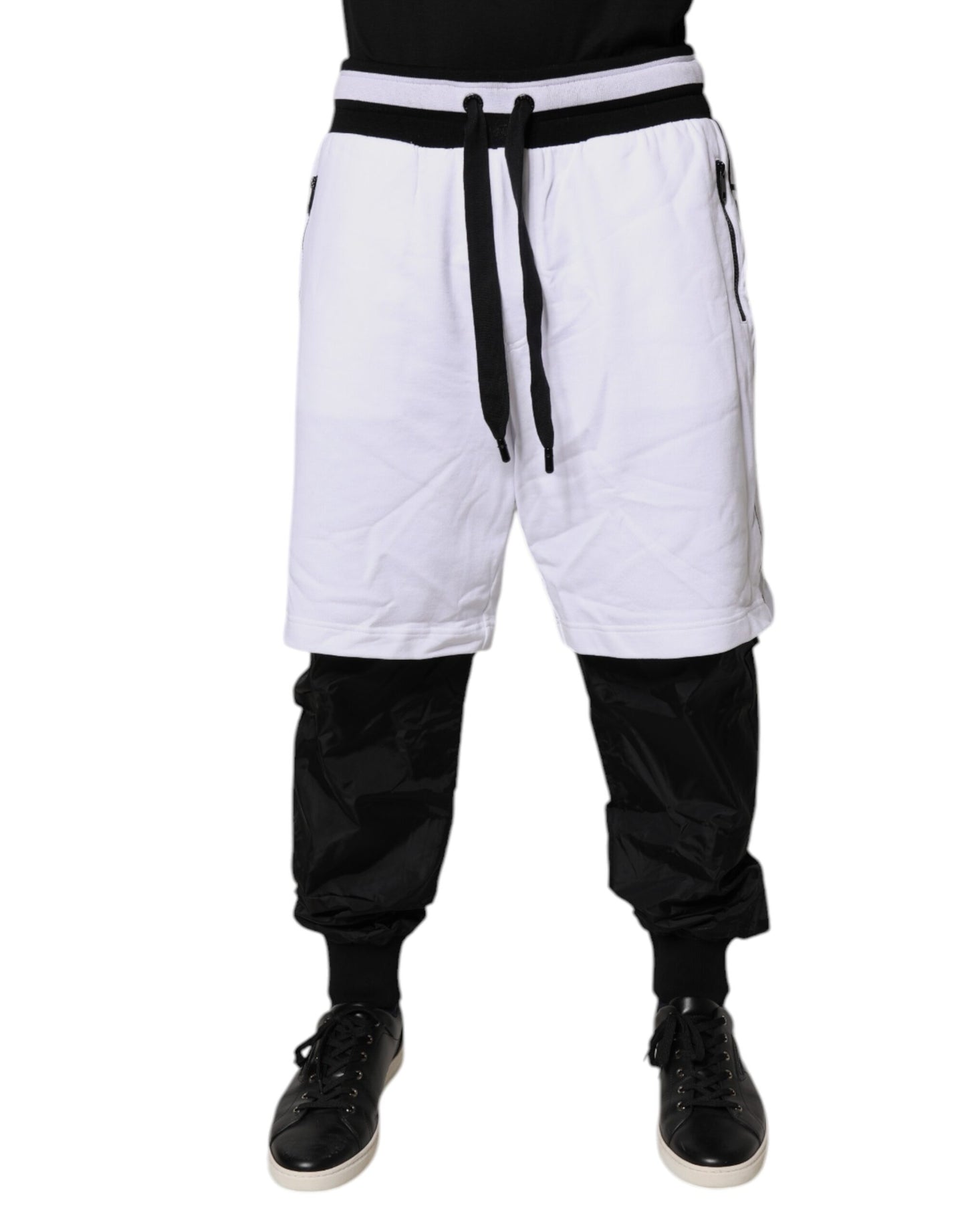 Dolce & Gabbana Black White Cotton Layered Sweatpants Pants by Dolce & Gabbana