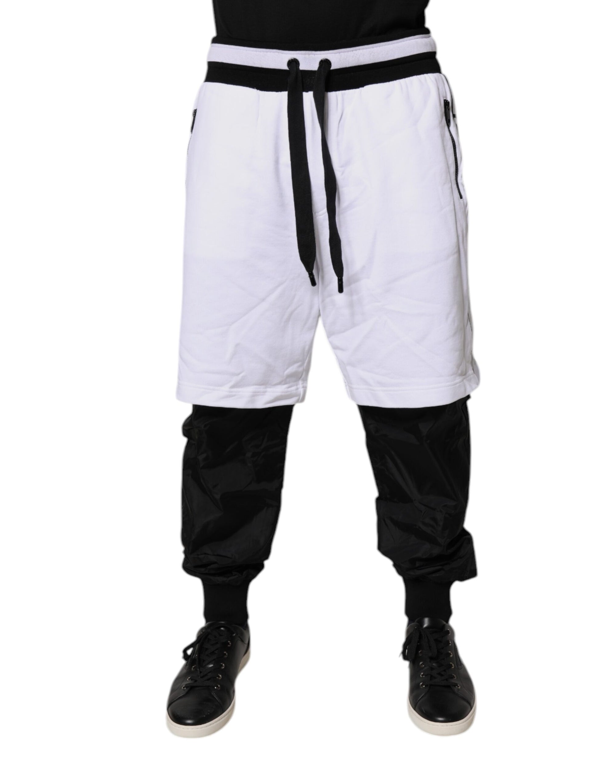 Dolce & Gabbana Black White Cotton Layered Sweatpants Pants by Dolce & Gabbana