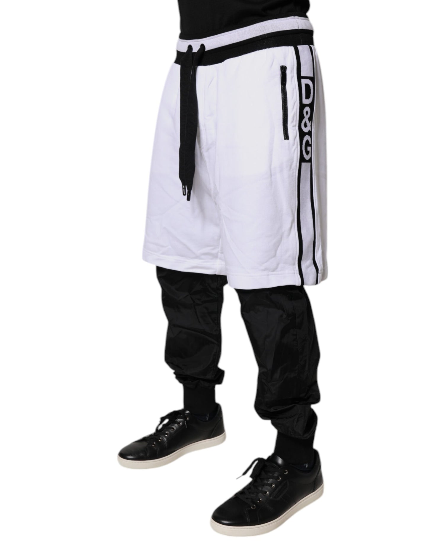 Dolce & Gabbana Black White Cotton Layered Sweatpants Pants by Dolce & Gabbana