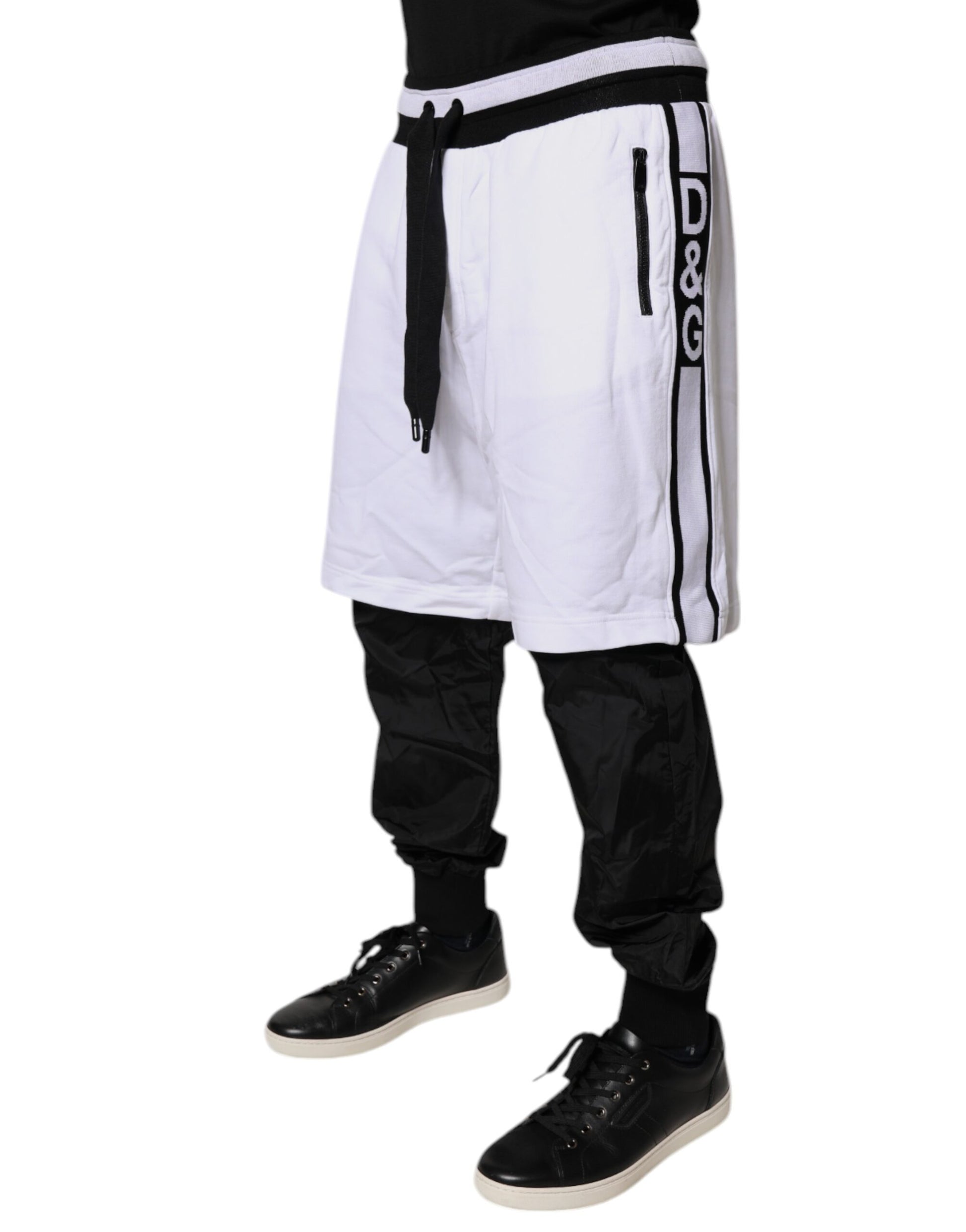Dolce & Gabbana Black White Cotton Layered Sweatpants Pants by Dolce & Gabbana
