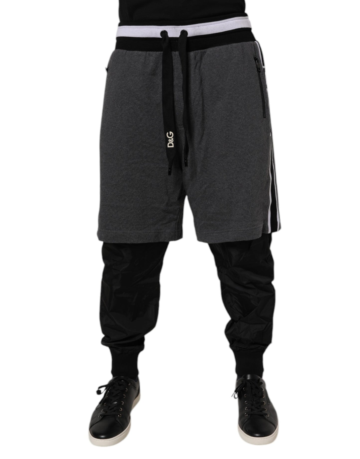 Dolce & Gabbana Black Gray Cotton Layered Men Sweatpants Pants by Dolce & Gabbana